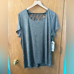 NWT RBX top 3X activewear t-shirt grey back lattice design plus size workout tee
